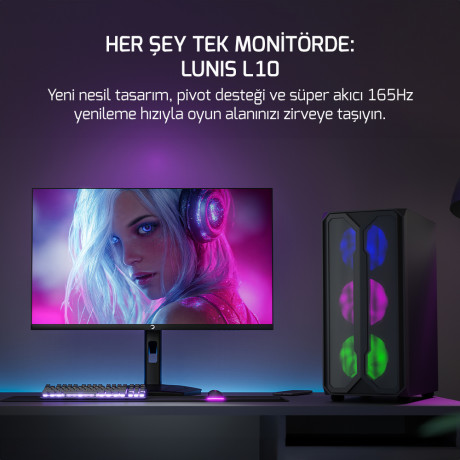 GAMEPOWER 24" LUNIS L10 FLAT 165Hz 1Ms IPS FHD Pivot Gaming Monitör (Sıfır Ölü Piksel Garantili)